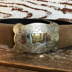 Vintage Nickel Chambers Covered Wagon Belt Buckle